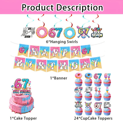 6 7 Birthday Decorations 67 Meme Themed Baseball Ice Cream Donut Banner Cake Topper Balloons for Baby Shower Party Supplies Good Vibrations