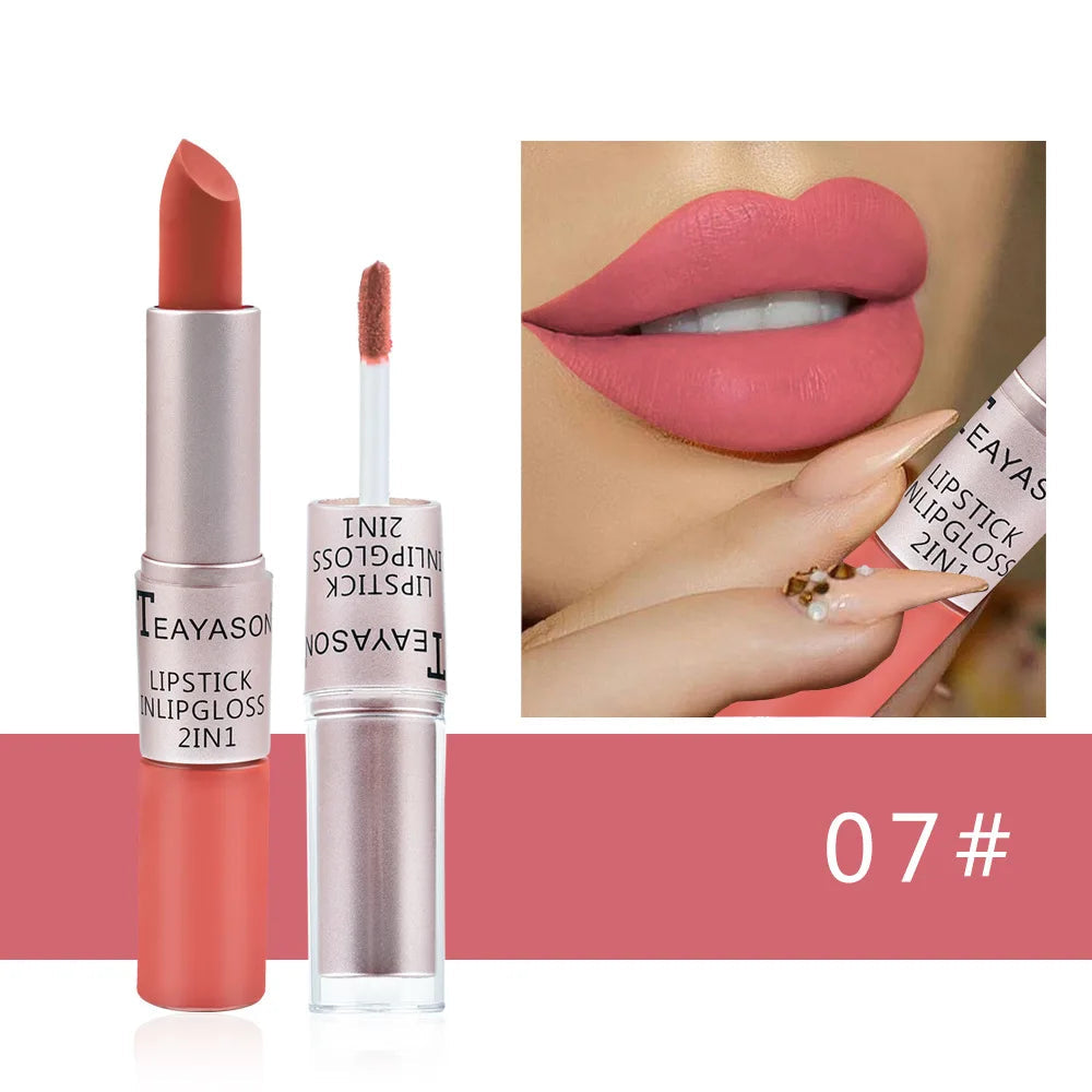 Long Lasting Velvet Matte Lipstick Double Head Lip Gloss Non-stick Cup Lip Gloss Tint Plumper Waterproof Lipstick Makeup Good Vibrations