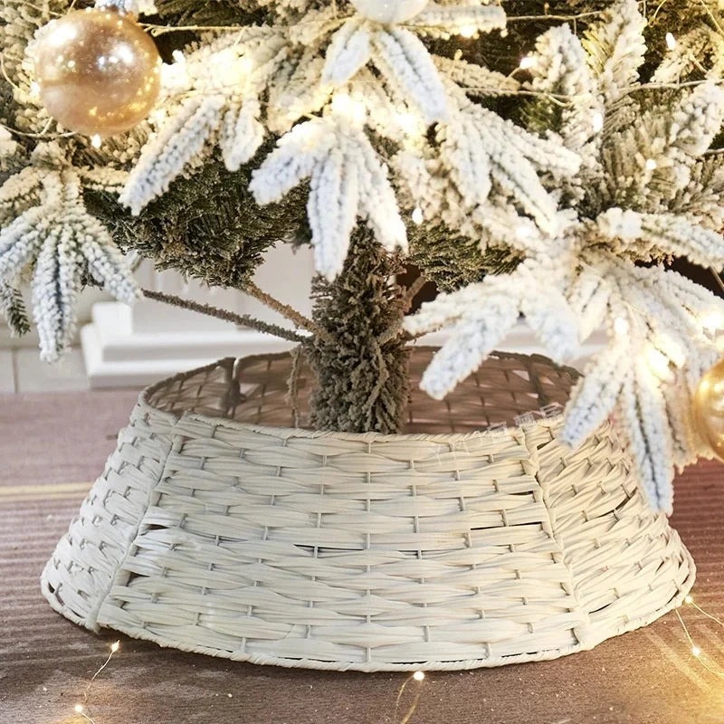 Christmas Tree Skirt Retro Round Basket Xmas Trees Foot Decor Collar for Home Festival Party Background Decoration Gift Good Vibrations