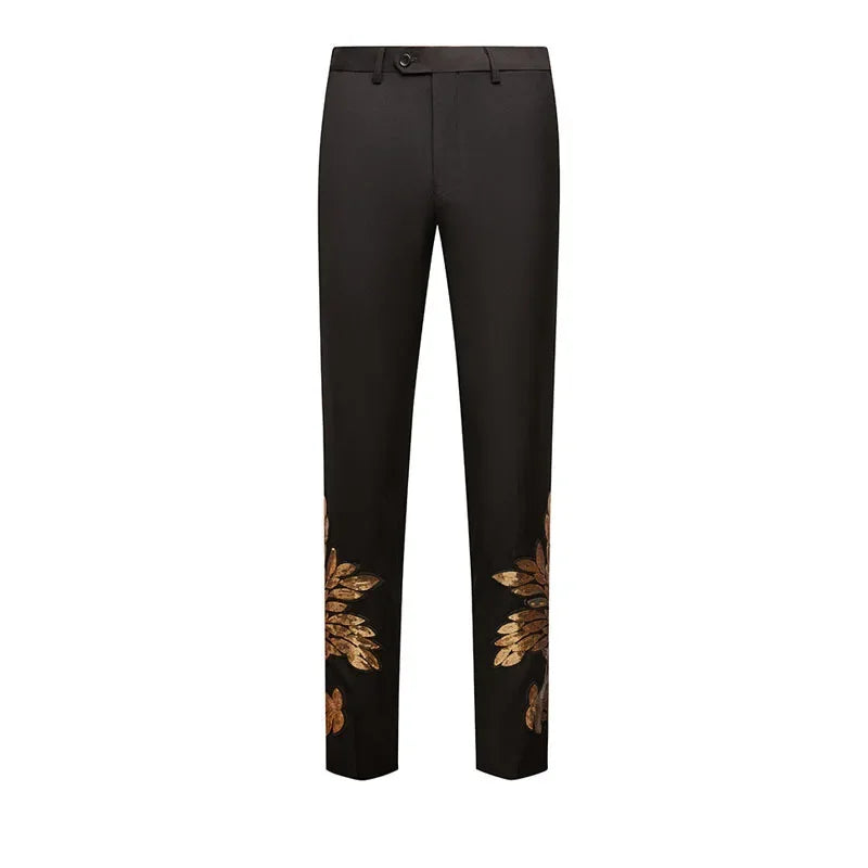 Men's Gold Sequin Applique Fashion Trend Suit Set High-Quality Casual Jacket And Western Pants Two-Piece Ensemble Good Vibrations