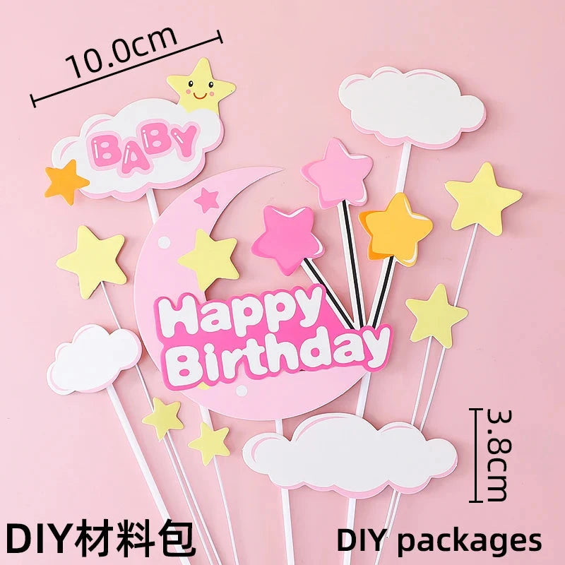 Bunny Train Cake Topper Pink Rabbit Girls Theme Decoration Princess Girl's Years Old Cake Kids Happy 1st Birthday Party Supplies Good Vibrations