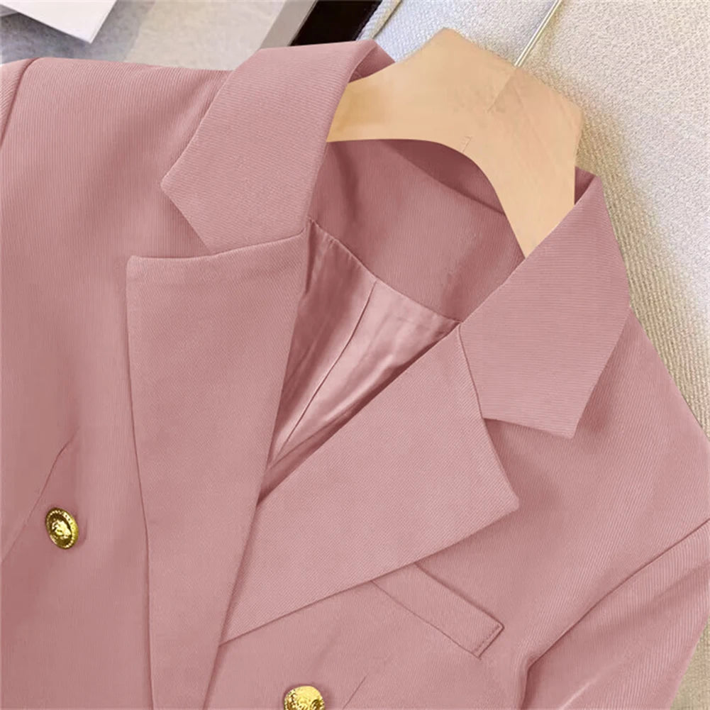 Blazer For Women Elegant Suit Jacket Loose Long Sleeve Jacket Beige Casual Solid Color Blazer Fashion Lapel Neckline Style Good Vibrations