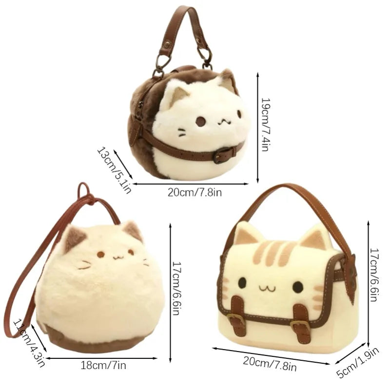 Cute Plush Cat Handbag Cute Stuffed Animal Handmade Backpack Large Capacity Shoulder Bag Good Vibrations