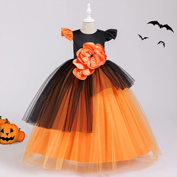 Halloween Cosplay Costume Children Pumpkin Witch Outfits Teen Girl Clothes Evening Dress Birthday Elegant Girls Party Dresses Good Vibrations