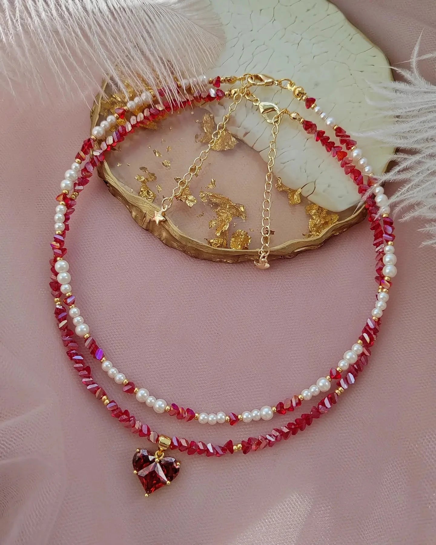 Big CCB Ball Beaded Chain With Heart Beads Pendant Necklace for Women Trendy Ladies Beades Collar on Neck Accessories Gift Good Vibrations