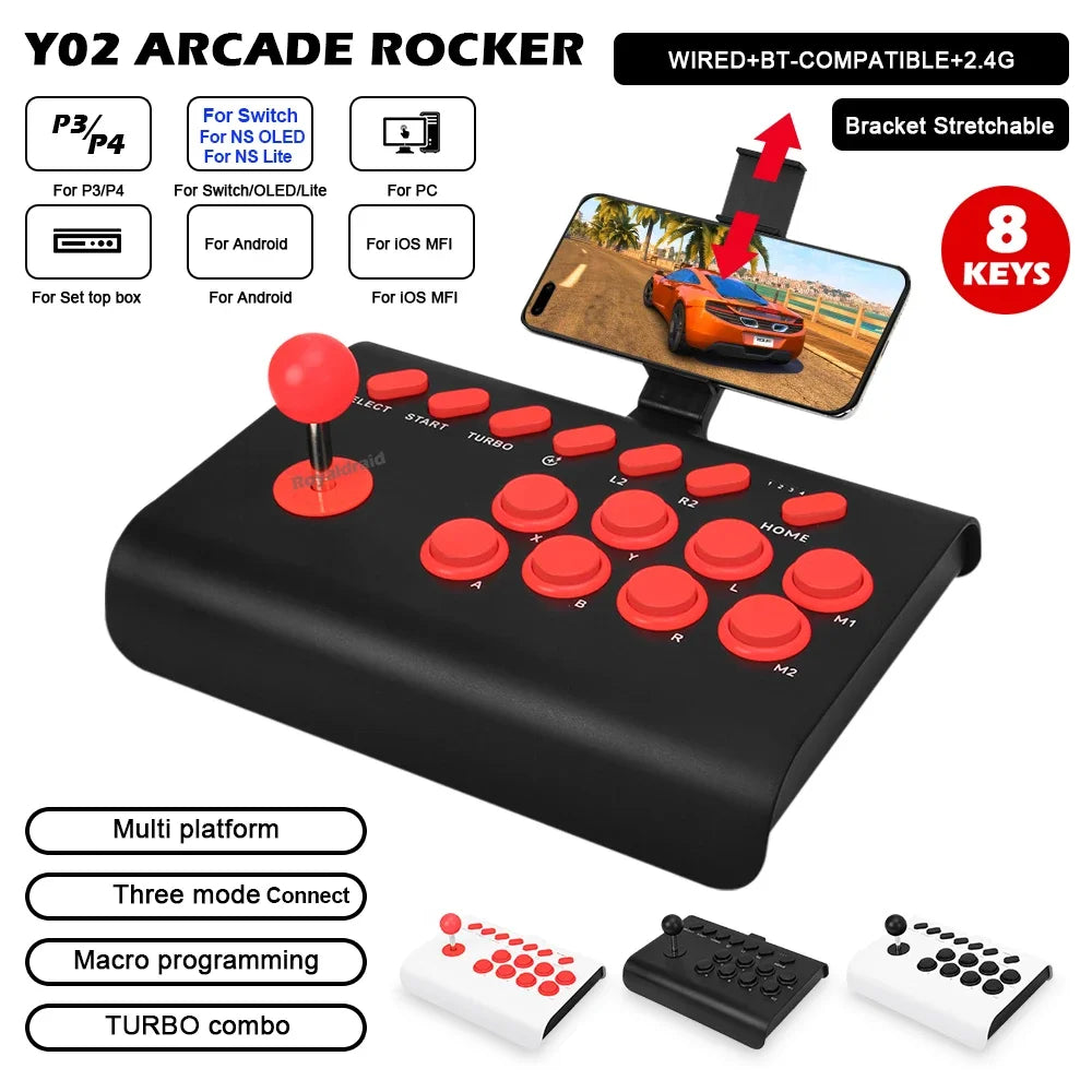 Y02 Arcade Joystick for PS4/PS3/Xbox One/Switch OLED/Android/iOS Wired Wireless Street Fighter Controller w Macro/Turbo Function Good Vibrations
