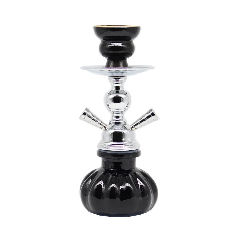 Small glass shisha pipe hookah set with single hose, glass material.