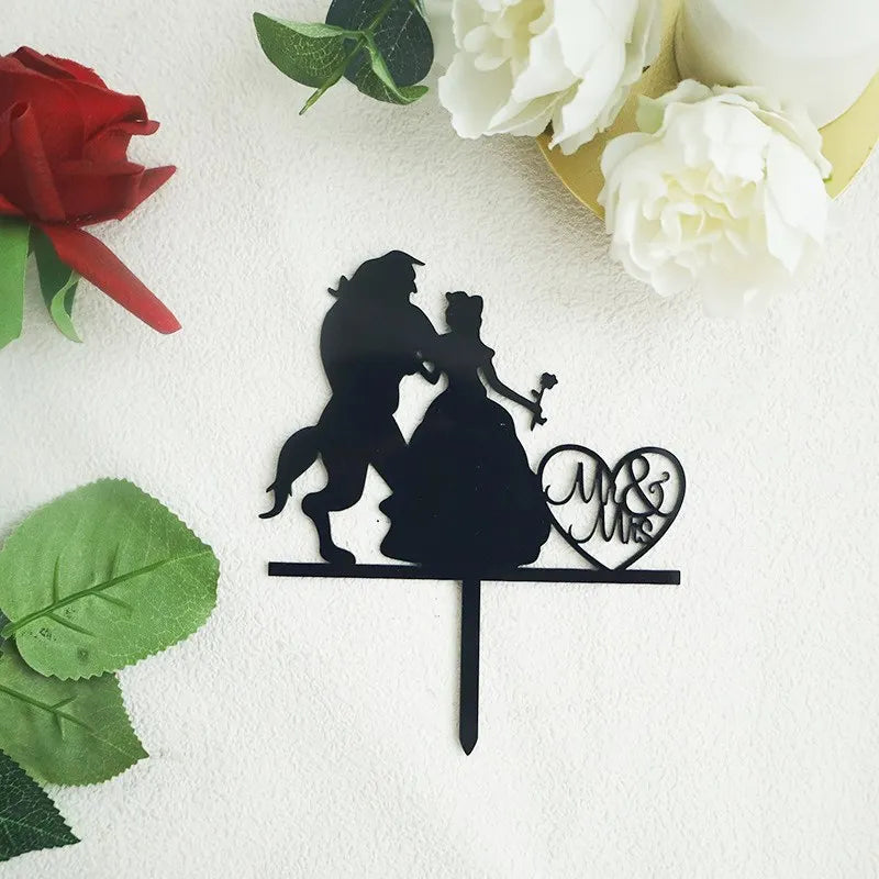 Bride and Groom Wedding Party Cake Topper Decoration Golden Acrylic Mrs & Mrs Engagement Party Cake Toppers Gift Baking Supplies Good Vibrations