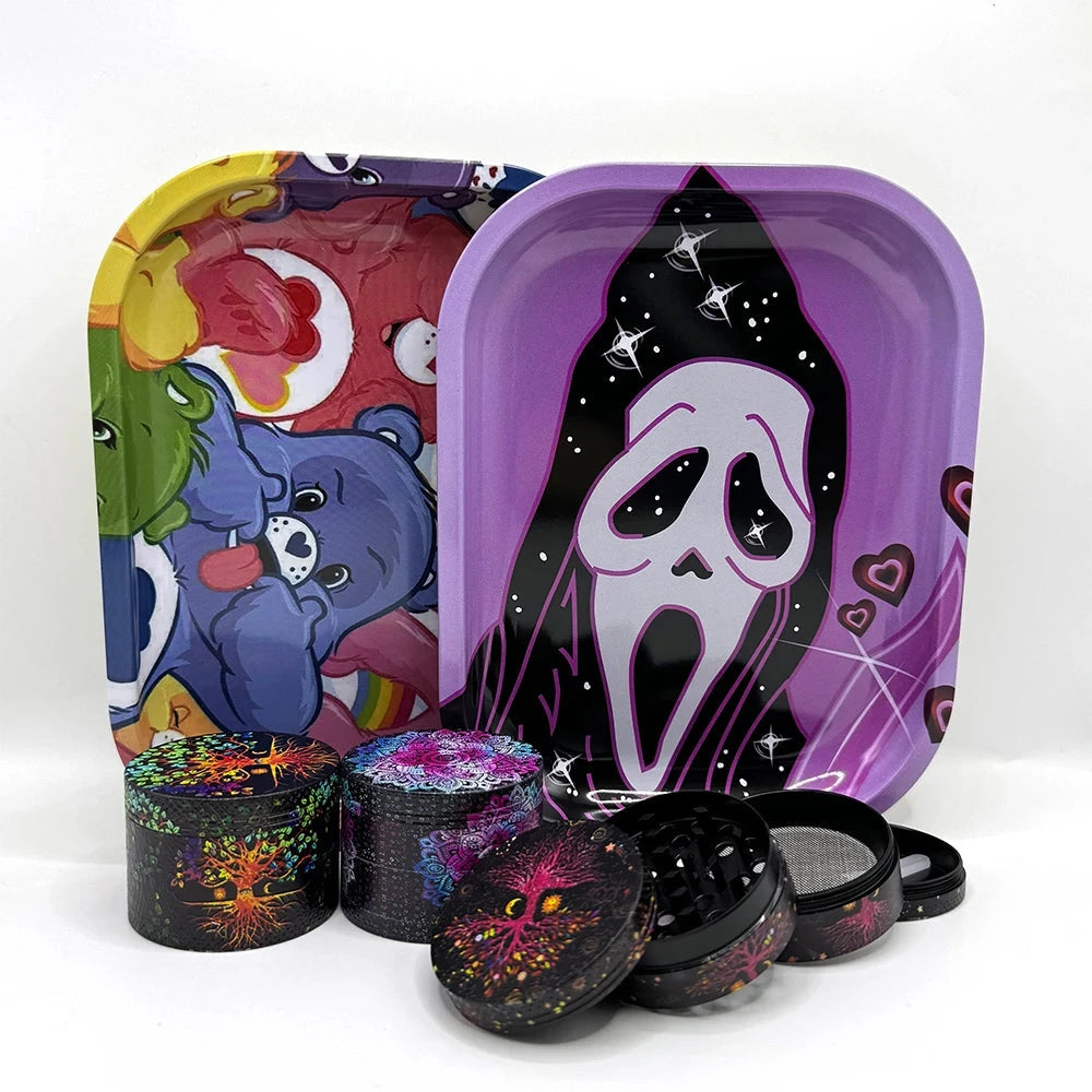 Metal 18X14CM Metal Rolling Maker Tray Kit with 2inch 50MM Smoke Herb Grinder Tobacco Set Spice Herb Tool Gift Good Vibrations Adult Super Store