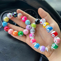 Middle Eight Billiard Bracelets for Women Men Hip Hop Rock Elastic Rope Couple Bracelets Jewellery Women Resin Beads Good Vibrations