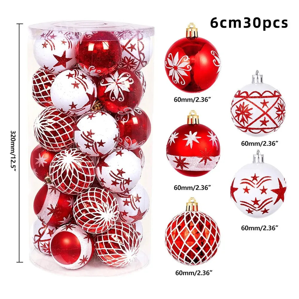 30PCS New Plastic Christmas Balls 6cm Multicolor Tree Pendant Ornaments DIY Gifts Party Supplies Xmas Good Vibrations