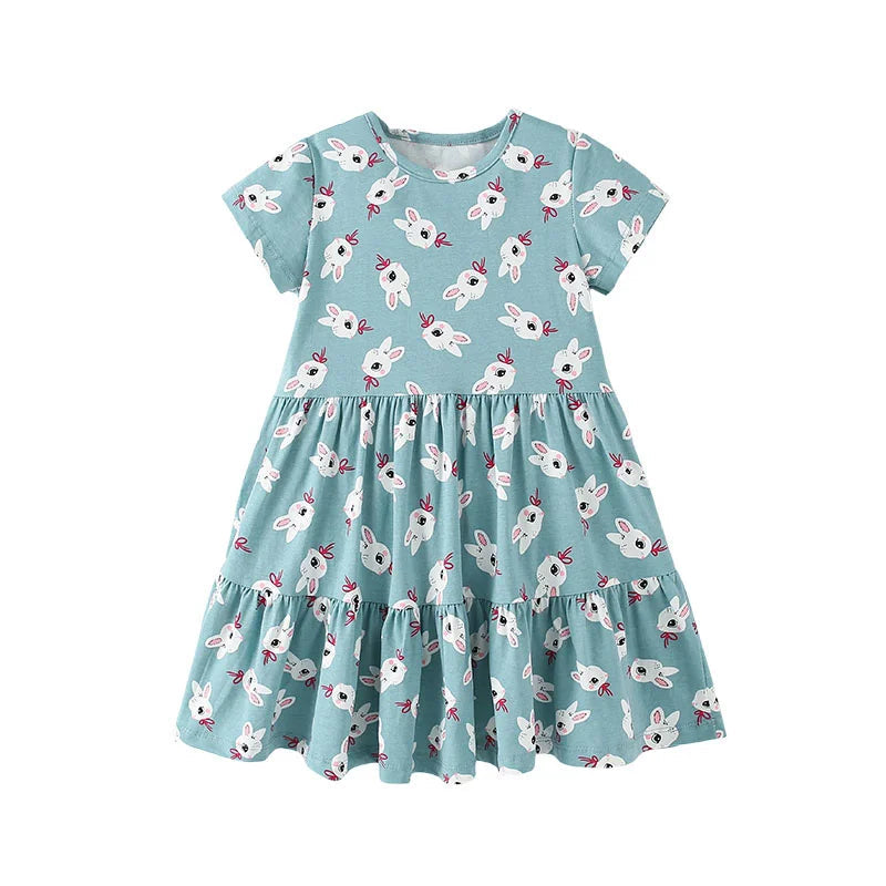 Jumping Meters 2-7T Summer Princess Girls Dresses Short Sleeve Animals Bunny Children's Clothing Hot Selling Toddler Kids Frocks Good Vibrations
