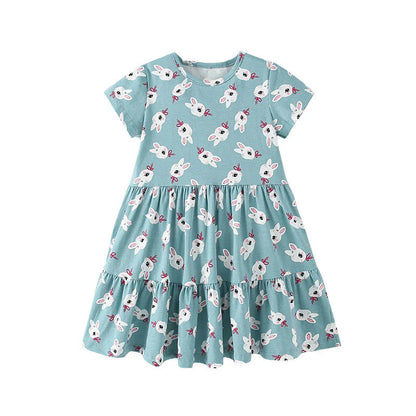 Jumping Meters 2-7T Summer Princess Girls Dresses Short Sleeve Animals Bunny Children's Clothing Hot Selling Toddler Kids Frocks Good Vibrations