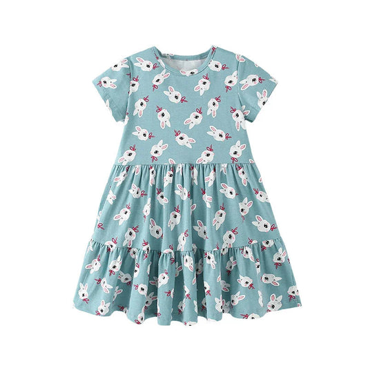 Jumping Meters 2-7T Summer Princess Girls Dresses Short Sleeve Animals Bunny Children's Clothing Hot Selling Toddler Kids Frocks Good Vibrations