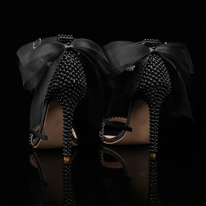 Summer New brand Fashion Bowknot Beading Women Gladiator Sandals Luxury Pearls White thin High heels Wedding Bridal Party Shoes Good Vibrations