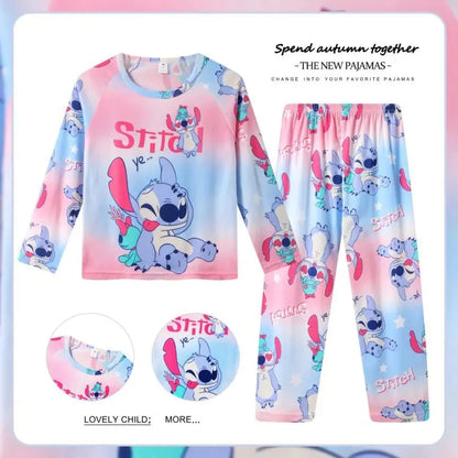New Pajamas Boys Girls Pajamas Stitch Clothing Sets Kids Long Sleeve +Pant 2 Pieces Children Home Clothing Girl Nightgown Pjs Good Vibrations