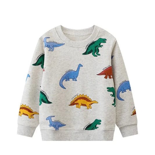 Jumping Meters 5-7T Long Sleeve  Boys Girls Hooded Sweatshirts With Dinosaur Children's Clothing  Hot Selling Baby Shirts Tops Good Vibrations