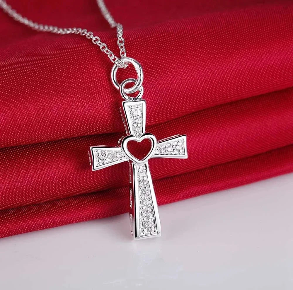 Charms classic 925 Sterling Silver crystal cross pendant Necklace For Women high quality Wedding party Jewelry Holiday gift Good Vibrations