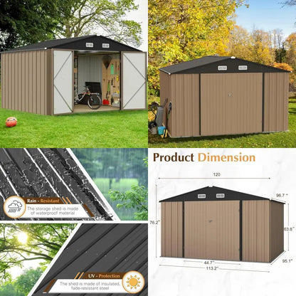 10x8 Foot Outdoor Metal Storage Shed with Lockable Door - Waterproof Garden Shed for Backyard and Patio Tools Good Vibrations