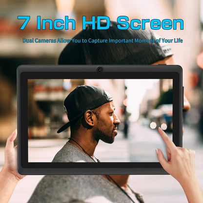 Pritom 7 Inch Tablet PC, Android 13 Quad Core, 4GB(2+2GB Virtual) RAM 32GB ROM, WiFi, Dual Camera, USB C, with Leather Case Good Vibrations