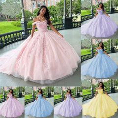 Ball Wedding Beauty Pageant Pink Off-Shoulder Dance Party For  Party Lace Tulle Court Train Formal Birthday Princess Gowns Good Vibrations