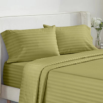 Battilo Bed Sheets 4 Pieces Set Luxury Fitted Flat Sheet with Pillowcases Solid Stripe Bedding Set For Twin Full Queen King Size Good Vibrations