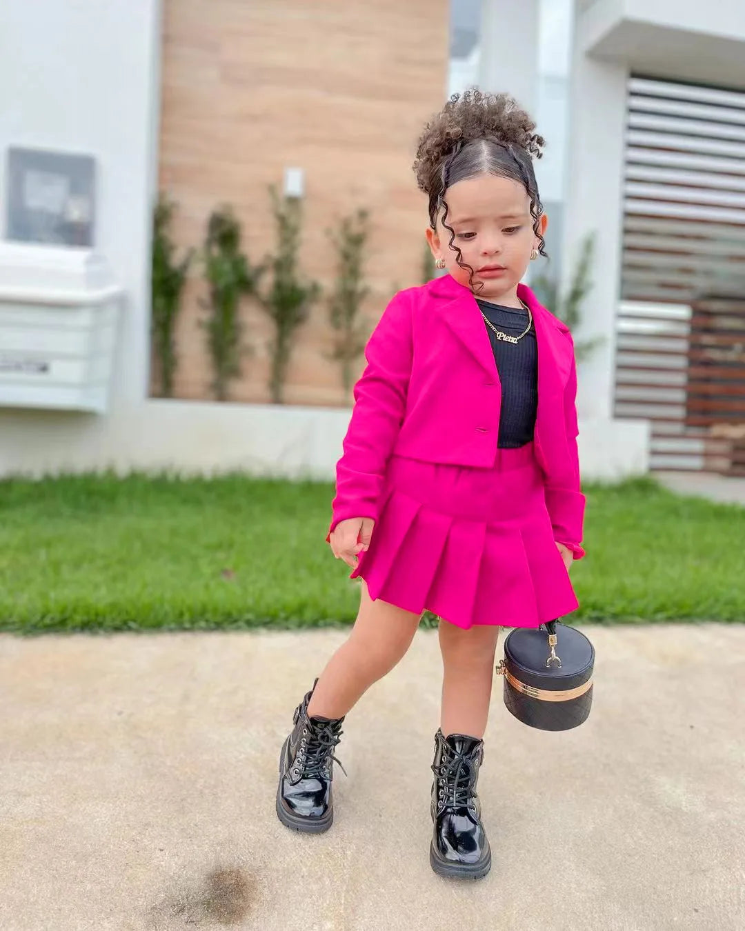 Toddler Girl Clothes 2pcs Set Girl's Coat Outfit Button Front Jacket & Skirt Set Toddler Kid's Clothing For Spring Autumn 2-8Y Good Vibrations
