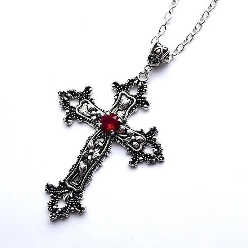 Y2K Punk Crystal Big Cross Pendant Necklaces for Women Men Gothic Irregular Cross Clavicle Chain Necklaces Jewelry Good Vibrations