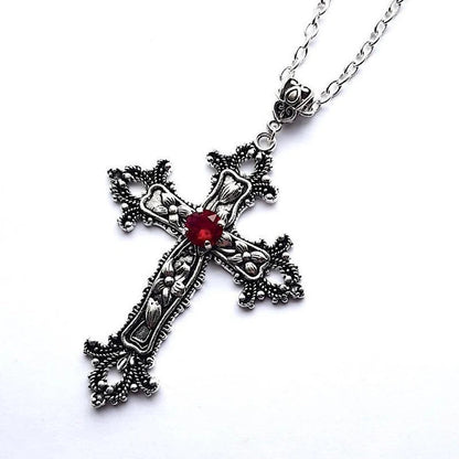 Y2K Punk Crystal Big Cross Pendant Necklaces for Women Men Gothic Irregular Cross Clavicle Chain Necklaces Jewelry Good Vibrations