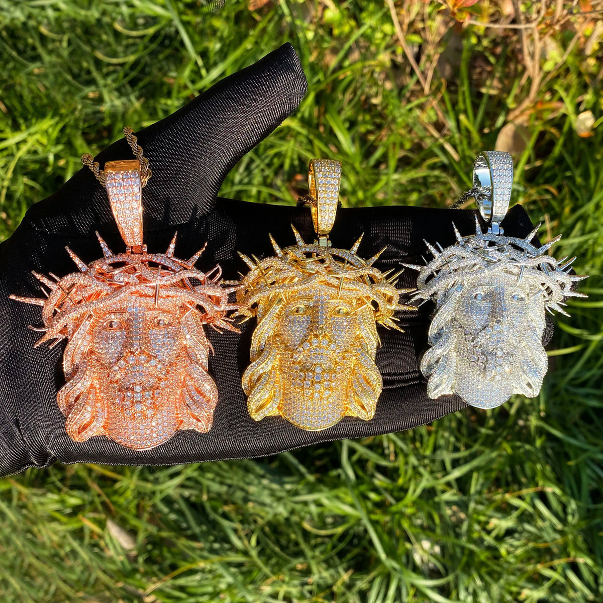 Aokaishen Iced Out Ratten Jesus Necklace Pendant for Men Prong Setting Cubic Zirocnia Hip Hop Jewelry Good Vibrations