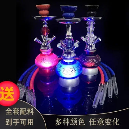 Bar KTV Large hookah set with colorful glass design and multiple hoses.