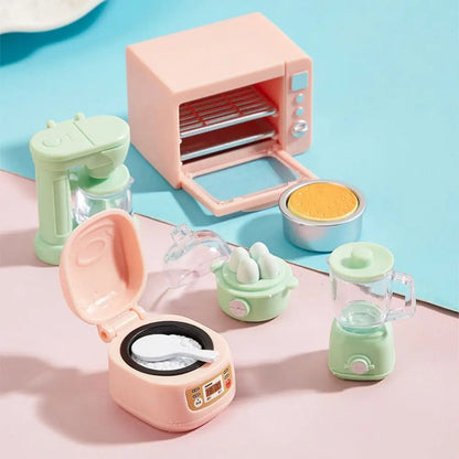 1/12 Dollhouse DIY Bear Biscuits Miniature Furniture Toaster Oven Mixer Electronic Scale Model Set Kitchen Toy For Girl Gift Good Vibrations