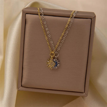 New Stainless Steel Magnetic Sun Moon Couple Necklace Fashion Chain for Men and Women Good Friend Gifts Trend Jewelry Good Vibrations