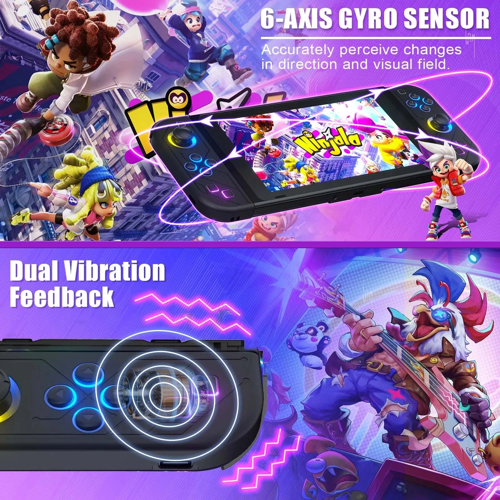 BT 5.2 Switch Joy Controller L/R RGB LED Joypad Gamepad For Nintend Switch/Oled/Lite Joystick with Dual Vibration 6-Axis Wake up Good Vibrations