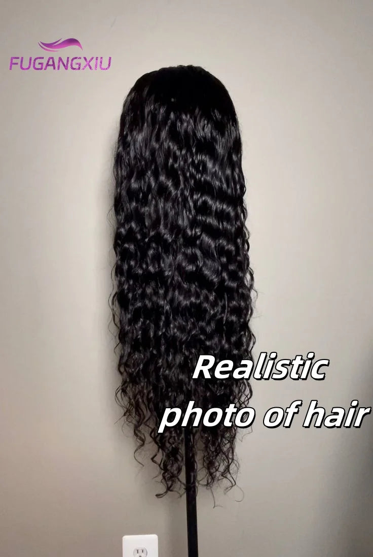 Water Wave Human Hair Wigs with Bangs None Lace Front Wigs Glueless Wigs Virgin Hair for Women 180% Machine Made Wigs Natural Good Vibrations