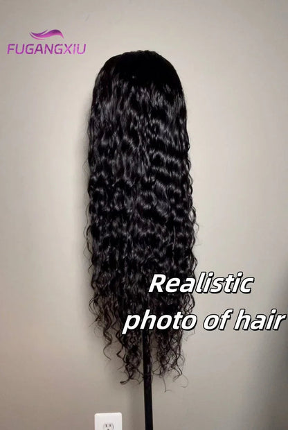 Water Wave Human Hair Wigs with Bangs None Lace Front Wigs Glueless Wigs Virgin Hair for Women 180% Machine Made Wigs Natural Good Vibrations
