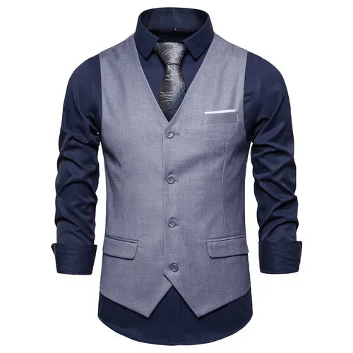 Blue Suit Vest, Men's Business Sleeveless Vests Jacket, Asian size S-6XL, Wedding Party Waistcoat, Red Purple Black Gray Good Vibrations