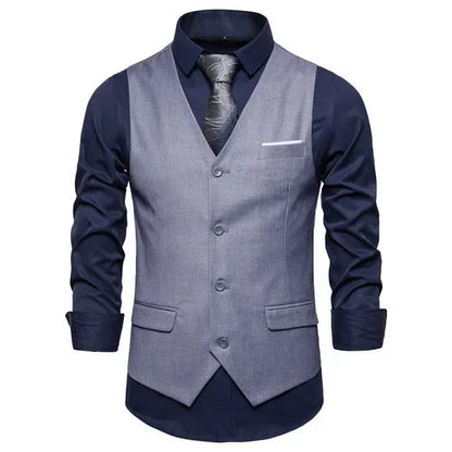Blue Suit Vest, Men's Business Sleeveless Vests Jacket, Asian size S-6XL, Wedding Party Waistcoat, Red Purple Black Gray Good Vibrations