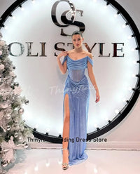 Thinyfull Mermaid Off Shoulder Prom Dresses Sleeveless Glitter Evening Dress 2025 Split Formal Gown robes de soirée Customized Good Vibrations