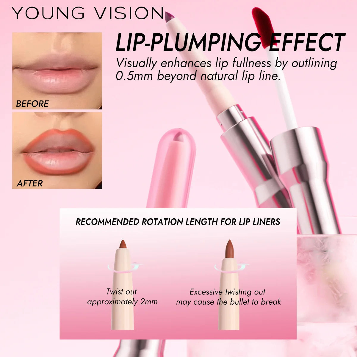 YOUNG VISION 6 Color Double-ended Lip Liner and Lip Gloss Shaping Waterproof to Create Beautiful Lip Makeup Good Vibrations