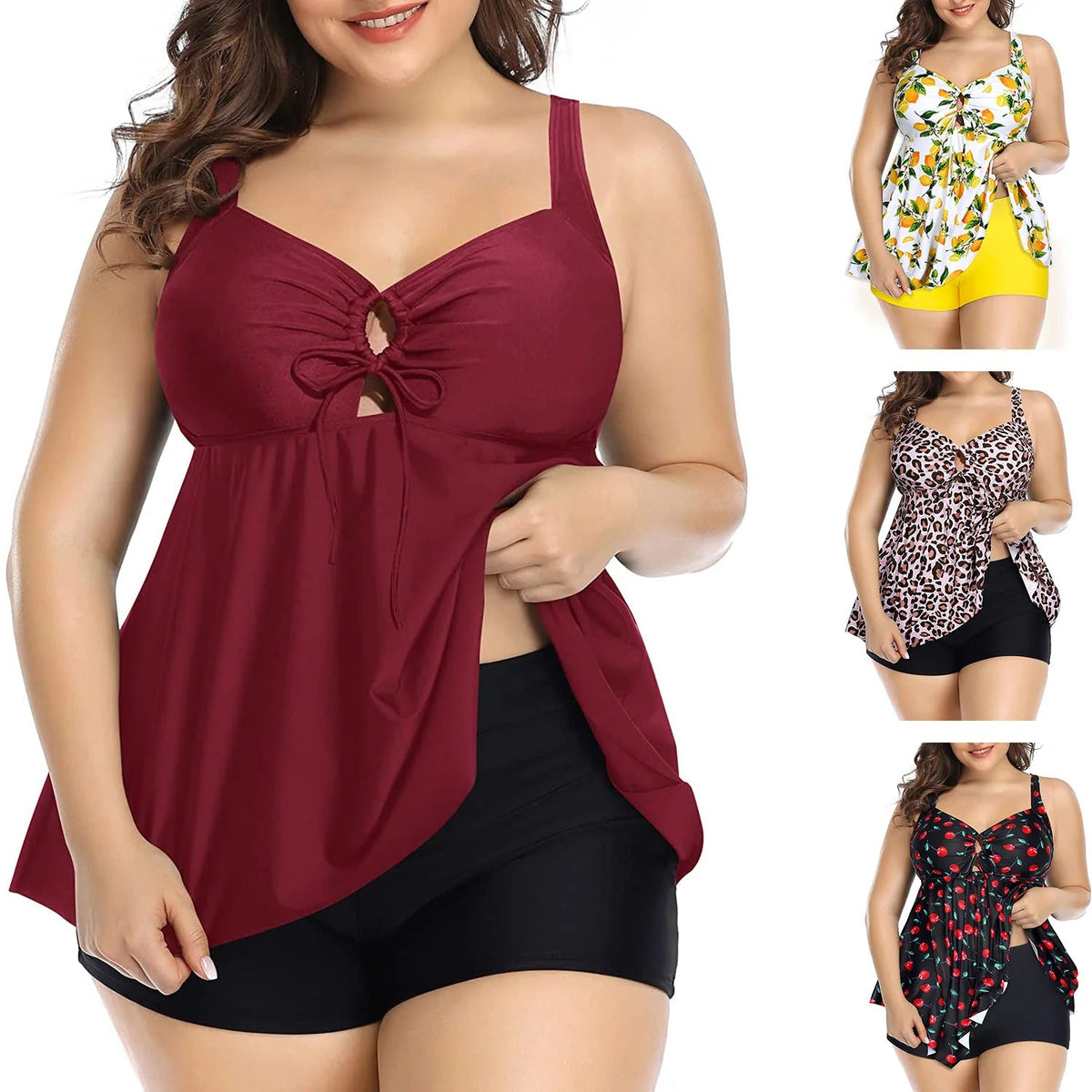 Two-Piece Swimsuit for Women, Plus Size, Full Belly, Shorts, Fat Swimwear Good Vibrations