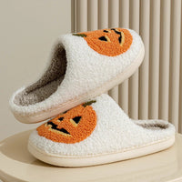 Smile Pumpkin Halloween Women's Slippers Winter Indoor Cartoon Comfort Home Bedroom Soft Causal Flat Plush Shoes for Gift Good Vibrations