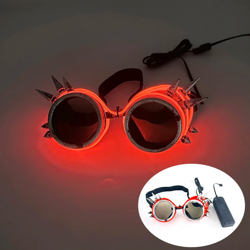 LED Funny Sunglasses Futuristic Soldier Round LED Steampunk Glasses Birthday Halloween Christmas Concert Steampunk Toy Glasses Good Vibrations