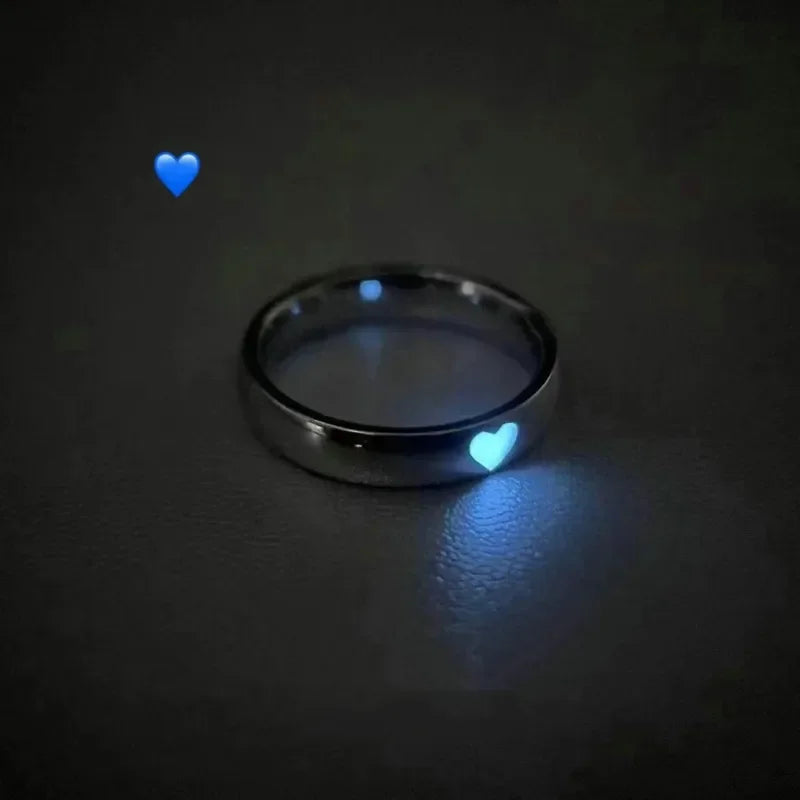 Glow In Dark Ring Luminous Blue Pink Light Love Heart Ring Couples Girls Silver Color Jewelry Adjustable Size New Fashion Rings Good Vibrations