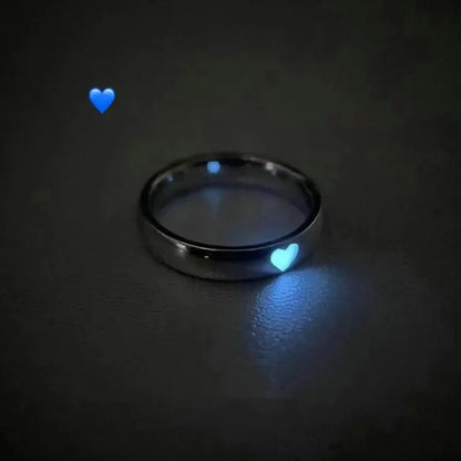 Glow In Dark Ring Luminous Blue Pink Light Love Heart Ring Couples Girls Silver Color Jewelry Adjustable Size New Fashion Rings Good Vibrations