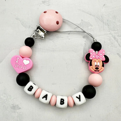 Personalized English Letters Baby Silicone Cartoon Disne Pacifier Clips Chains Holder Teether Pendants Teething Kawaii Baby Gift Good Vibrations