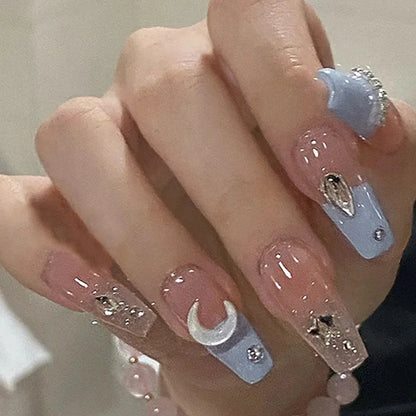 24Pcs Short Square Coffin False Nails French Glitter Wearable Fake Nails Acrylic Full Cover Women Ballet Press on Nails Tips Good Vibrations