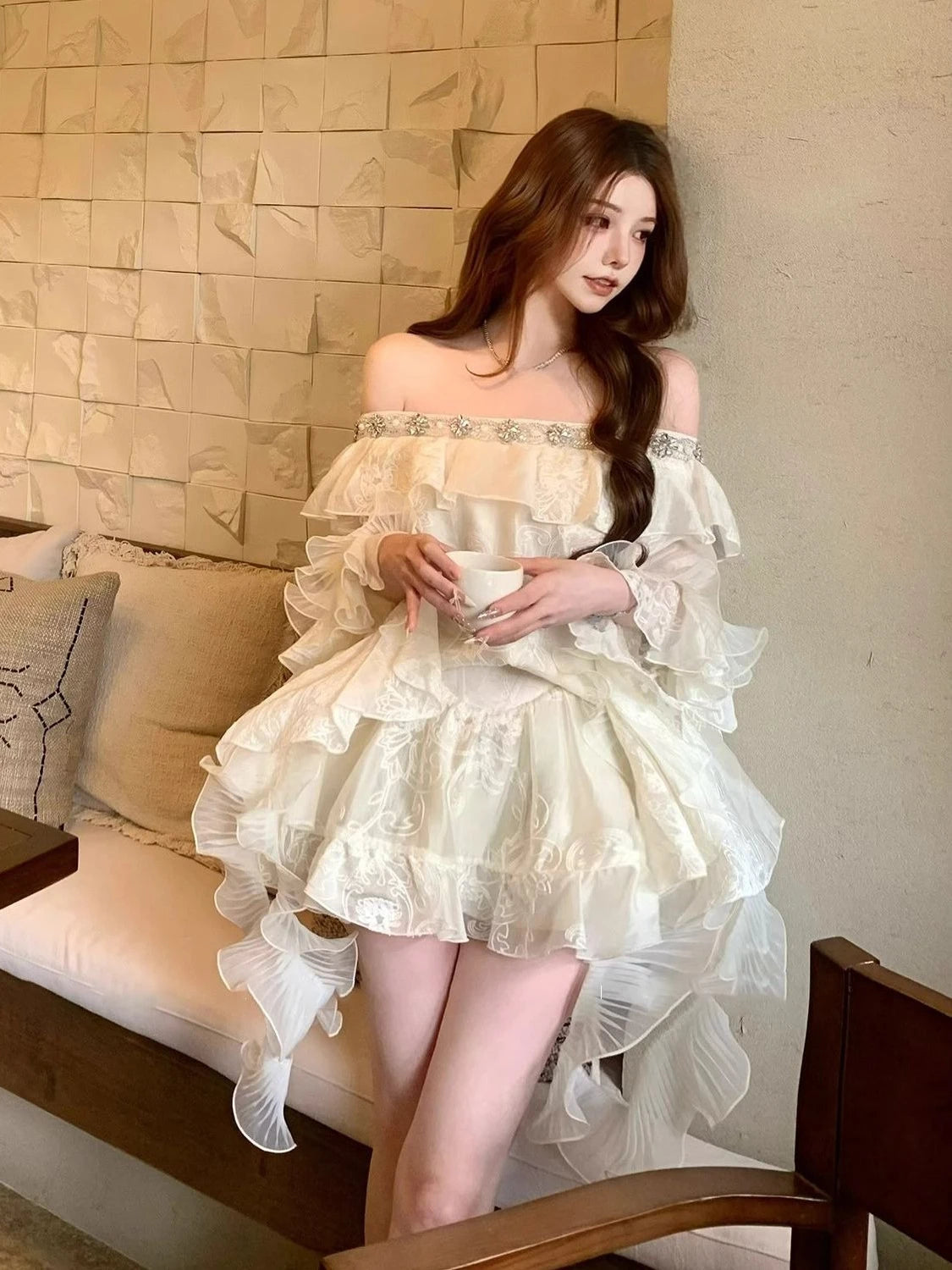 Vintage Sets Women Casual Y2k Crop Top Blouse + Mini Skirts Elegant 2 Piece Sets Female Korean Fashion Evening Party Outfits Good Vibrations