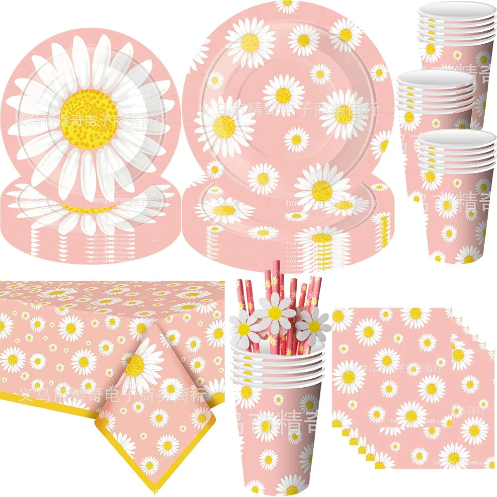 Daisy 2nd Birthday Decorations Party Tableware Plate Napkin Cup Tablecloth Groovy Retro Daisy Two Years Old Birthday Supplies Good Vibrations