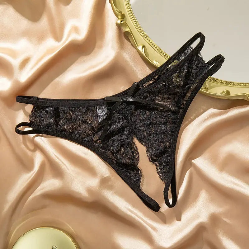 WarmSteps Sexy Women's Panties Transparent Open Crotch Underwear Hollow Out Female Thongs Erotic Lingerie Hot G-String Sweet Bow Good Vibrations Adult Super Store